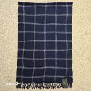 NWT Merino Wool Plaid Scarf Navy Windowpane
